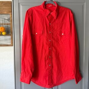 Malco Modes S.F. Vintage Mens Rockabilly Western Snap LS Shirt,Red,16.5-35 (L)